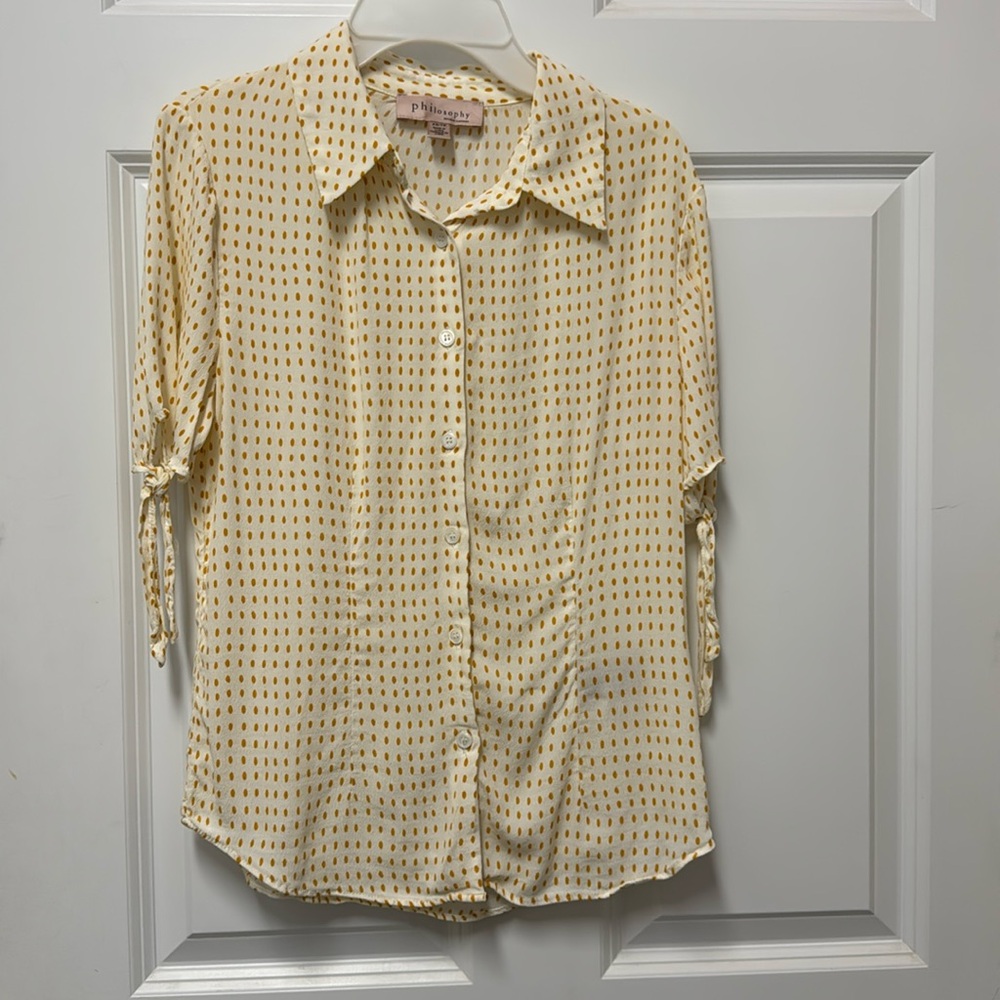 Philosophy Cream & Brown Polka Dot Blouse XXS